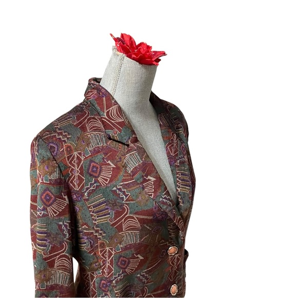 Top Lady Fashion Blazer Jacket Sz 11 Abstract Geometric, Corduroy Texture - Picture 6 of 12
